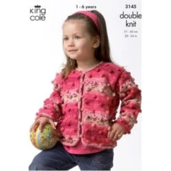 King Cole Knitting Pattern 3145 Girls Cardigan & Boys Sweater Knit In Splash DK
