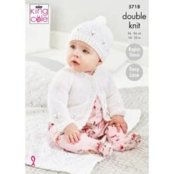 King Cole Knitting Pattern 5718 Cardigan Hat Blanket Knitted In Baby Glitz DK
