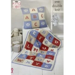 King Cole Knitting Pattern 5733 Alphabet Blanket Cushion Knitted Cottonsoft DK