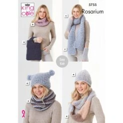 King Cole Knitting Pattern 5755 Winter Accessories And Bag Knitted In Rosarium