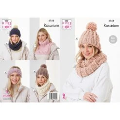 King Cole Knitting Pattern 5756 Winter Accessories Set Knitted In Rosarium