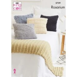 King Cole Knitting Pattern 5759 Cushions & Bed Runners Knitted In Rosarium