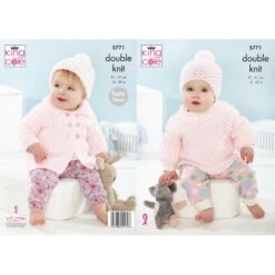 King Cole Knitting Pattern 5771 Coat, Top And Hats Knitted In Baby Safe DK
