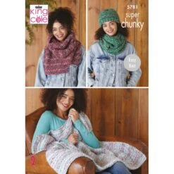 King Cole Knitting Pattern 5781 Winter Accessories Knitted In Super Chunky