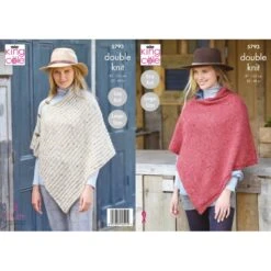King Cole Knitting Pattern 5793 Women's Slash Neck Poncho Knitted In Homespun DK