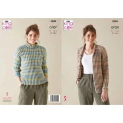 King Cole Knitting Pattern 5804 Women's Jacket & Sweater Knitted In Acorn Aran