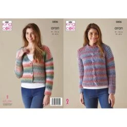 King Cole Knitting Pattern 5806 Women's Sweater & Cardigan Knitted In Acorn Aran