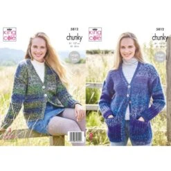 King Cole Knitting Pattern 5812 Womens V-Neck Cardigans Knitted In Autumn Chunky