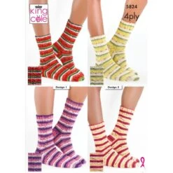 King Cole Knitting Pattern 5824 Self Striping Socks Knitted With Footsie 4 Ply
