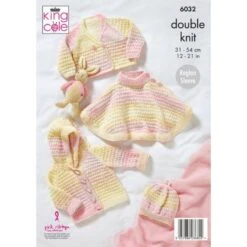King Cole Knitting Pattern 6032 Cardigan Cape Jacket & Hat Knit In Cutie Pie DK -OHSEWCRAFTY king cole knitting pattern 6032 cardigan cape jacket hat knit in cutie pie dk 1