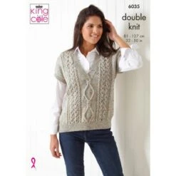 King Cole Knitting Pattern 6035 Slipover & Sweater Knitted In Merino Blend DK