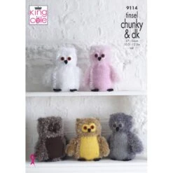 King Cole Knitting Pattern 9114 Owls Animals Knitted In Tinsel Chunky