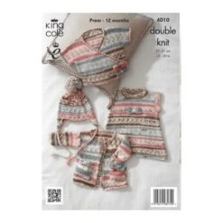 King Cole Knitting Pattern Baby Set Bonnet Dress Knitted With Cherish DK 4010