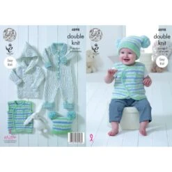 King Cole Knitting Pattern Baby Set Knitted In King Cole Cherish Dash DK 4898