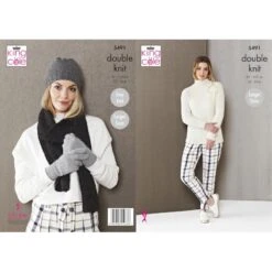 King Cole Knitting Pattern DK Sweater, Hat, Scarf & Gloves Natural Alpaca 5491