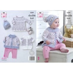 King Cole Knitting Pattern Dress, Coat & Hat Knitted In Cherish Dash DK 5329