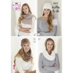 King Cole Knitting Pattern Hats, Cowls & Scarf Truffle & Merino DK 5517