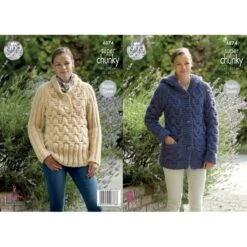 King Cole Knitting Pattern Jacket & Sweater Knitted Big Value Super Chunky 4874