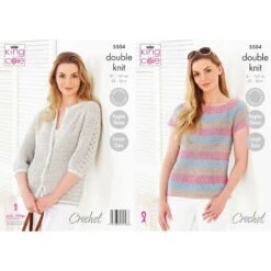 King Cole Knitting Pattern Top & Cardigan: Knitted In Cotton Top DK 5504