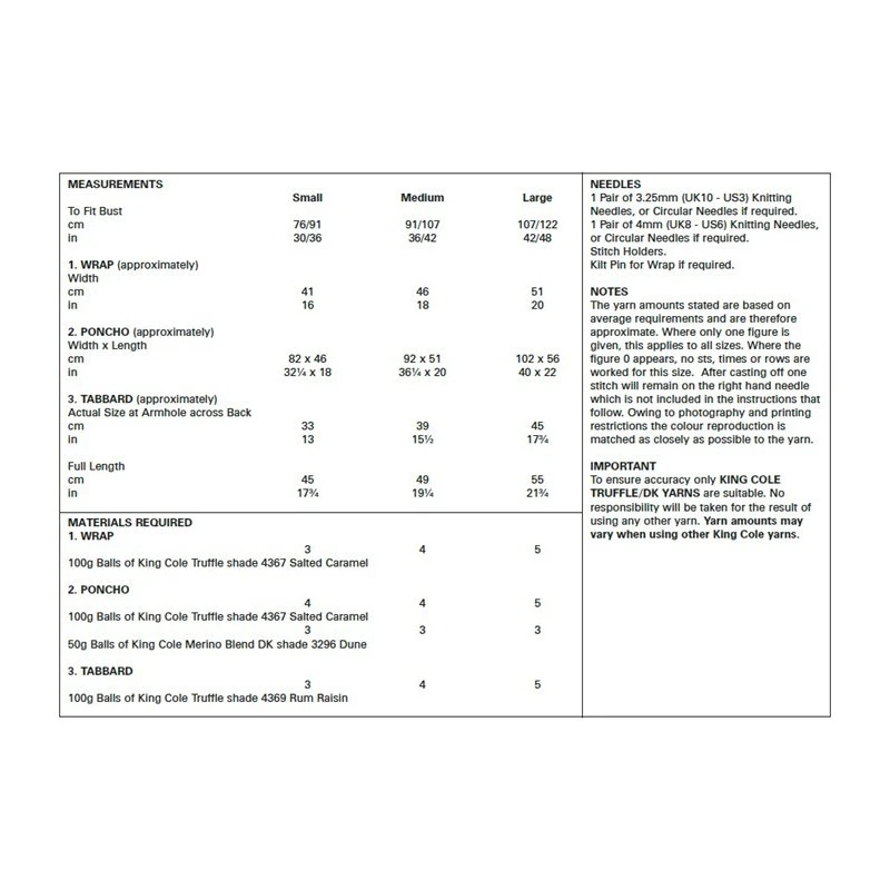 King Cole Knitting Pattern Wrap Poncho & Tabbard Truffle & Merino DK 5516 4 King Cole Knitting Pattern Wrap Poncho & Tabbard Truffle & Merino DK 5516 - Image 2