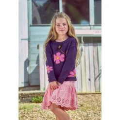 Knitting Pattern James C Brett JB793 Kids Flower Jumper Pattern It's Pure Cotton