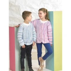 Knitting Pattern James C Brett JB822 Childrens Jumper Cardi Partytime Stripe DK