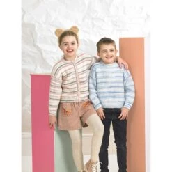 Knitting Pattern James C Brett JB827 Childrens Cardi Jumper Partytime Stripe DK