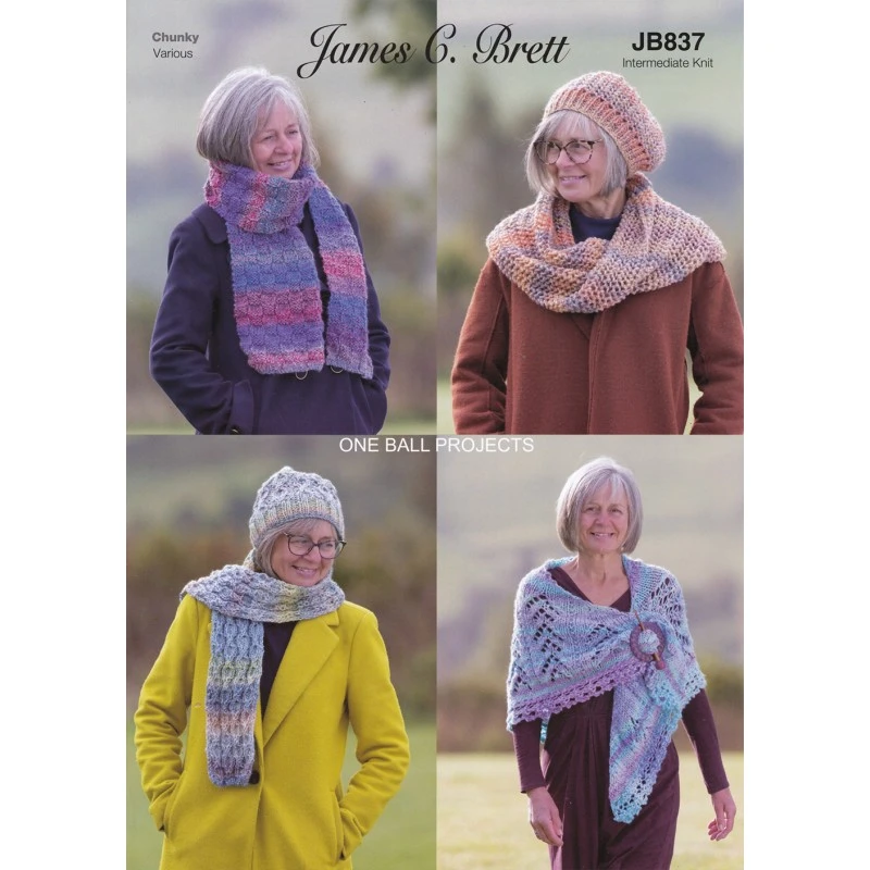 Knitting Pattern James C Brett JB837 Hat Scarf Shawl Pattern Marble Chunky 3 Knitting Pattern James C Brett JB837 Hat Scarf Shawl Pattern Marble Chunky