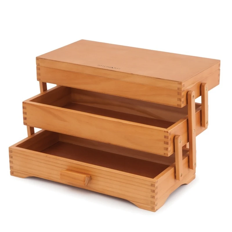 Milward Wooden Pine Sewing Box Cantilever Craft 3 Tier 6 Milward Wooden Pine Sewing Box Cantilever Craft 3 Tier - Image 4