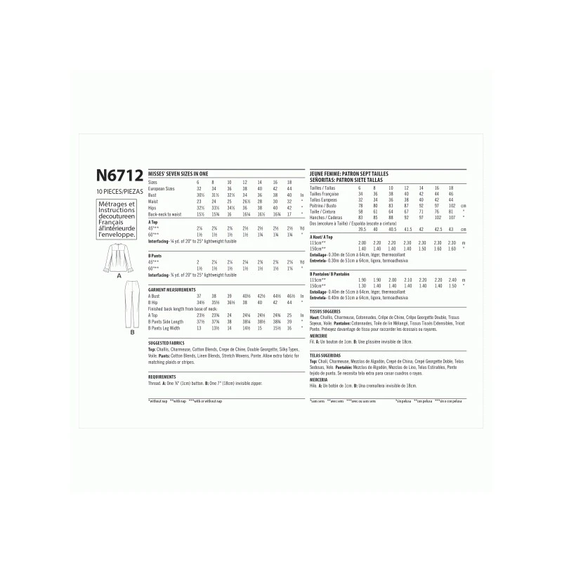 New Look Sewing Pattern N6712 Misses Top Front, Back Pleat Detail Slim Trousers 4 New Look Sewing Pattern N6712 Misses Top Front, Back Pleat Detail Slim Trousers - Image 2