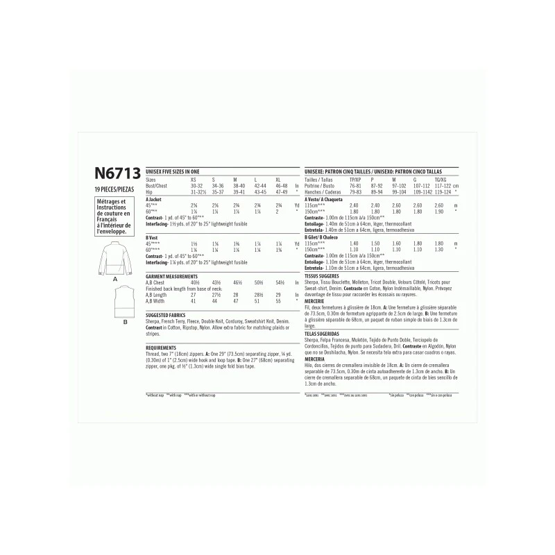 New Look Sewing Pattern N6713 Unisex Zipped Jacket And Waistcoat 4 New Look Sewing Pattern N6713 Unisex Zipped Jacket And Waistcoat - Image 2