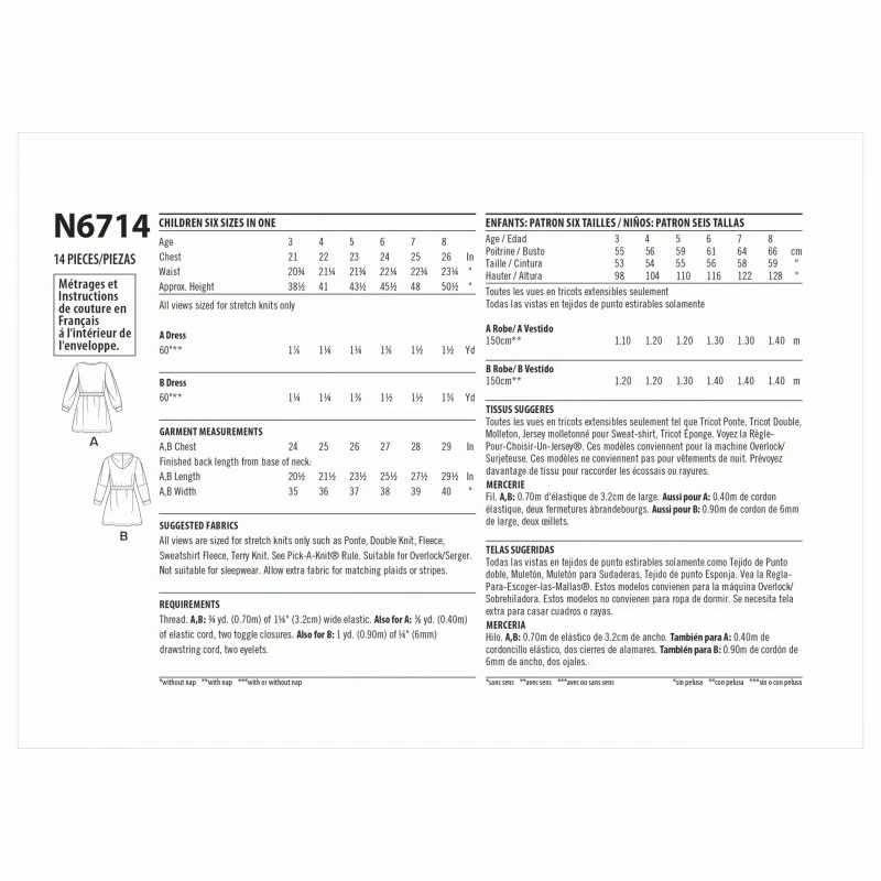 New Look Sewing Pattern N6714 Childrens Dress Elasticated Waist With Hood Option 4 New Look Sewing Pattern N6714 Childrens Dress Elasticated Waist With Hood Option - Image 2