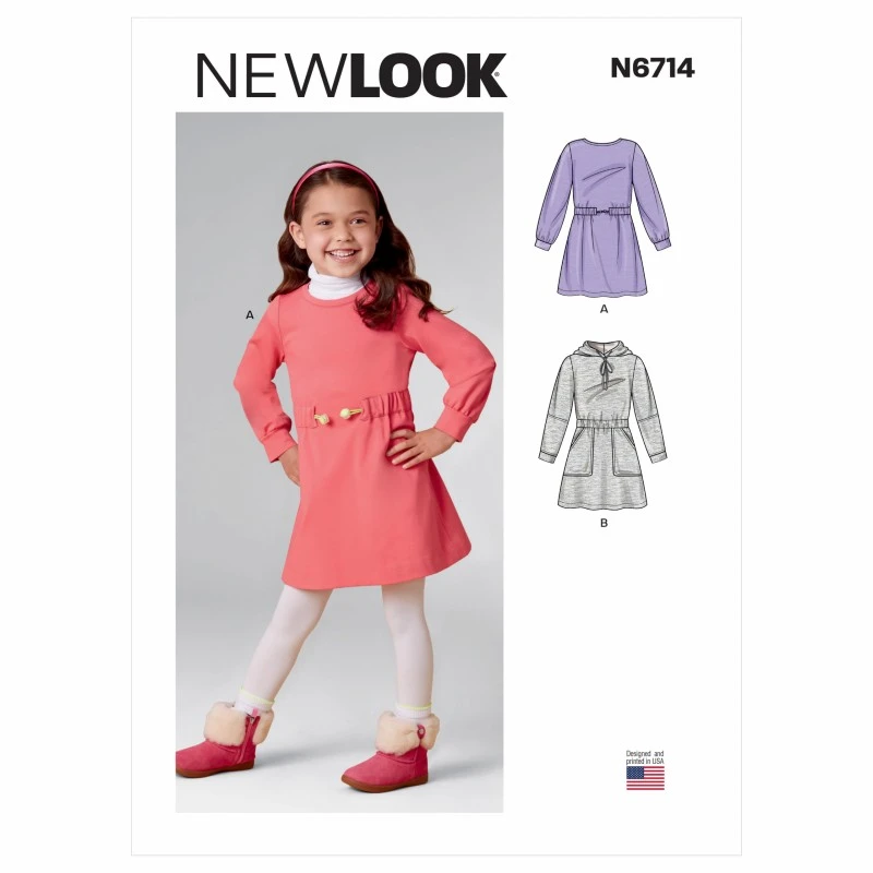 New Look Sewing Pattern N6714 Childrens Dress Elasticated Waist With Hood Option 3 New Look Sewing Pattern N6714 Childrens Dress Elasticated Waist With Hood Option