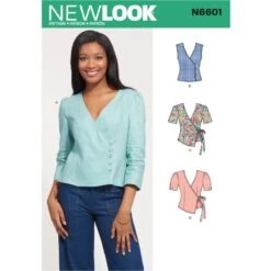 New Look Women's Semi-Fitted Front-Wrap Top With Button Or Tie Closure 6601