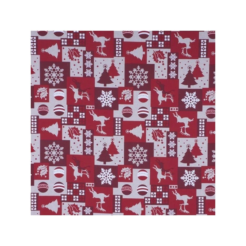 Patchwork Reindeer Bauble & Snowflake 100% Cotton Linen Look Upholstery Fabric 3 Patchwork Reindeer Bauble & Snowflake 100% Cotton Linen Look Upholstery Fabric