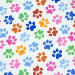 Polar Fleece Anti Pil Fabric Dog Or Cat Paw Prints Multi Colour