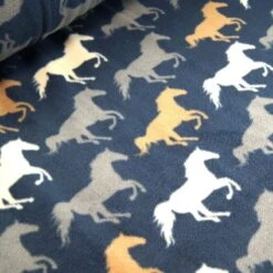 Polar Fleece Anti Pil Fabric Galloping Wild Stallions Horses