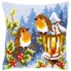 Tapestry Printed Cross Stitch Cushion: Robins At The Christmas Lantern -OHSEWCRAFTY printed cross stitch cushion robins at the christmas lantern