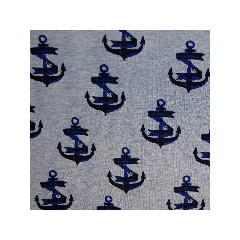Ribbon Wrapped Authentic Anchors Nautical Boat Cotton Elastane Jersey Fabric (P) 3 Ribbon Wrapped Authentic Anchors Nautical Boat Cotton Elastane Jersey Fabric (P)