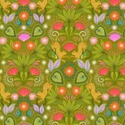 SALE 100% Cotton Fabric Lewis & Irene Bahia Mirrored Jaguar Jungle 112cm Wide