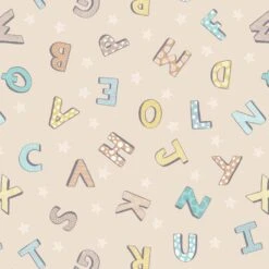 SALE 100% Cotton Fabric Lewis & Irene Bella Bunny & Bear Alphabet ABCs Natural