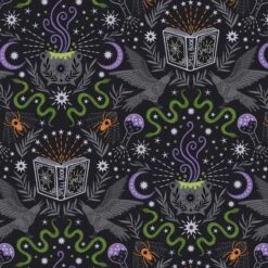 SALE 100% Cotton Fabric Lewis & Irene Cast A Spell Black Metallic 112cm Wide