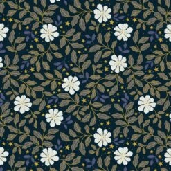 SALE 100% Cotton Fabric Lewis & Irene Celestial Flowers Metallic Dark 112cm Wide