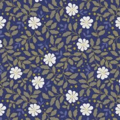 SALE 100% Cotton Fabric Lewis & Irene Celestial Flowers Metallic Dusk 112cm Wide