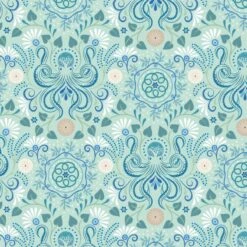 SALE 100% Cotton Fabric Lewis & Irene Chalki Octopus Sea Pale Green 112cm Wide