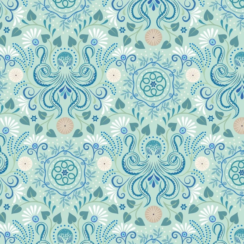 SALE 100% Cotton Fabric Lewis & Irene Chalki Octopus Sea Pale Green 112cm Wide 3 SALE 100% Cotton Fabric Lewis & Irene Chalki Octopus Sea Pale Green 112cm Wide