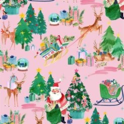 SALE 100% Cotton Fabric Lewis & Irene Christmas Xmas Deer Santa Candy 112cm Wide