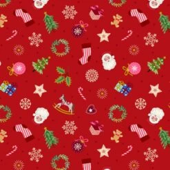 SALE 100% Cotton Fabric Lewis & Irene Festive Things Metallic Red 112cm Wide