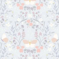 SALE 100% Cotton Fabric Lewis & Irene Floral Gathering Duck Egg Blue 112cm Wide