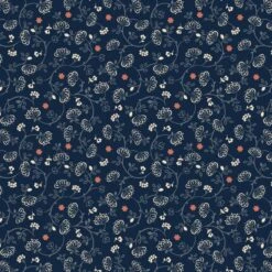 SALE 100% Cotton Fabric Lewis & Irene Flower Chains Floral Dark Blue 112cm Wide